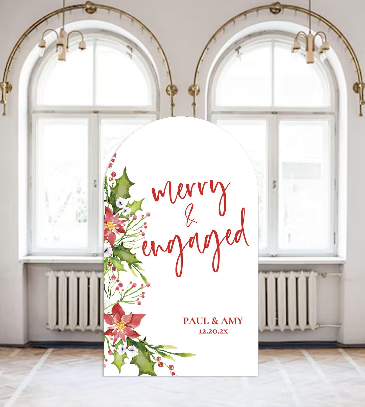 Merry Little Engagement Party Sign, Christmas Engagement Welcome Sign, Holiday Arch Large Sign Decor Fully Customizable Any text and colors