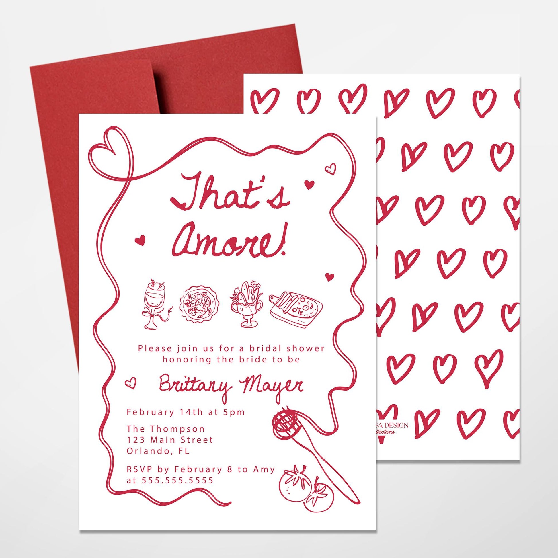 That’s Amore Bridal Shower Invitation | Valentine’s Day Bridal Shower Invite | Italian Love Theme Invitation | Red Heart Bridal Invite