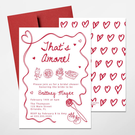 That’s Amore Bridal Shower Invitation | Valentine’s Day Bridal Shower Invite | Italian Love Theme Invitation | Red Heart Bridal Invite