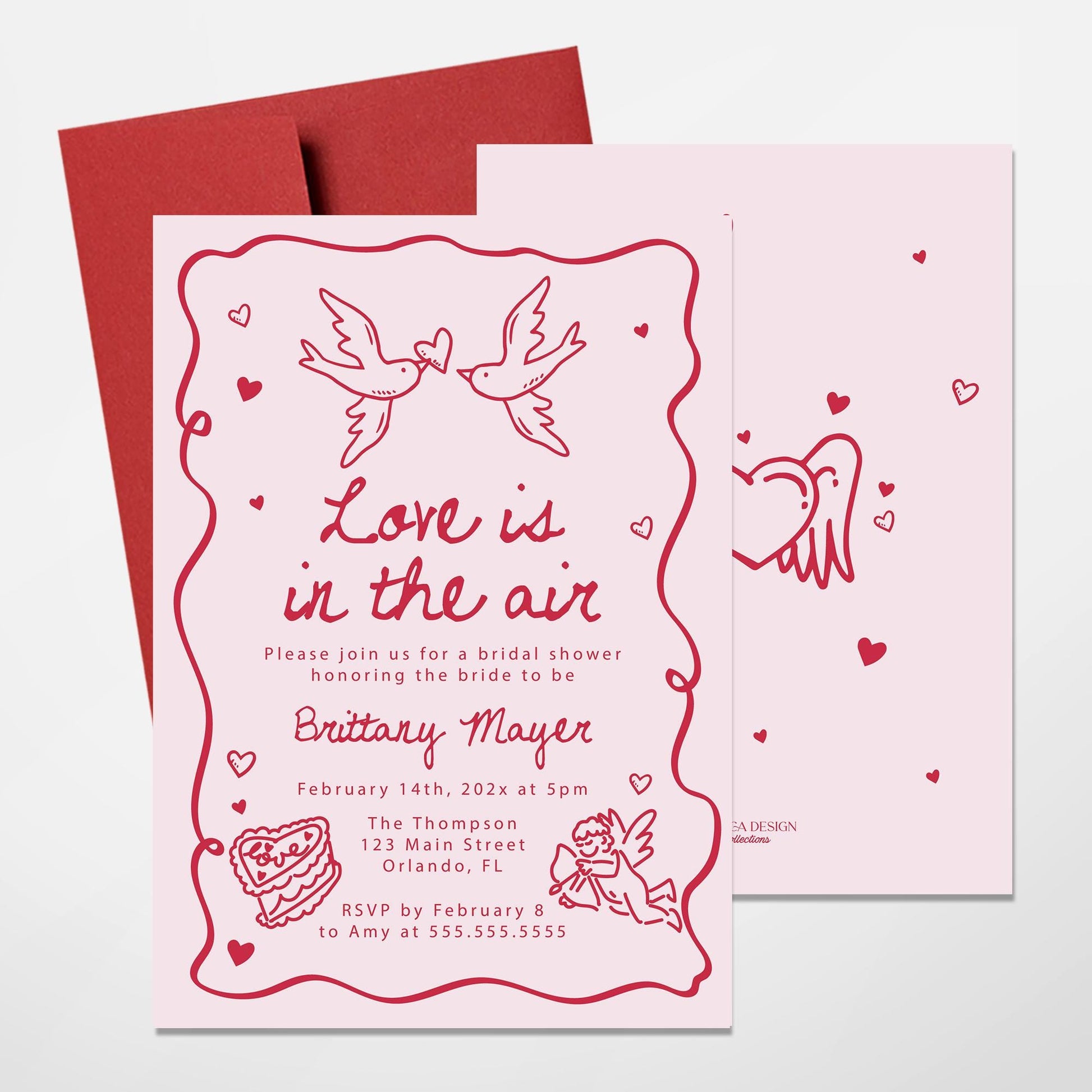 Love is in the air Bridal Shower Invitation | Valentine’s Day Bridal Shower Invite | Love Theme Invitation | Red Heart Bridal Invite