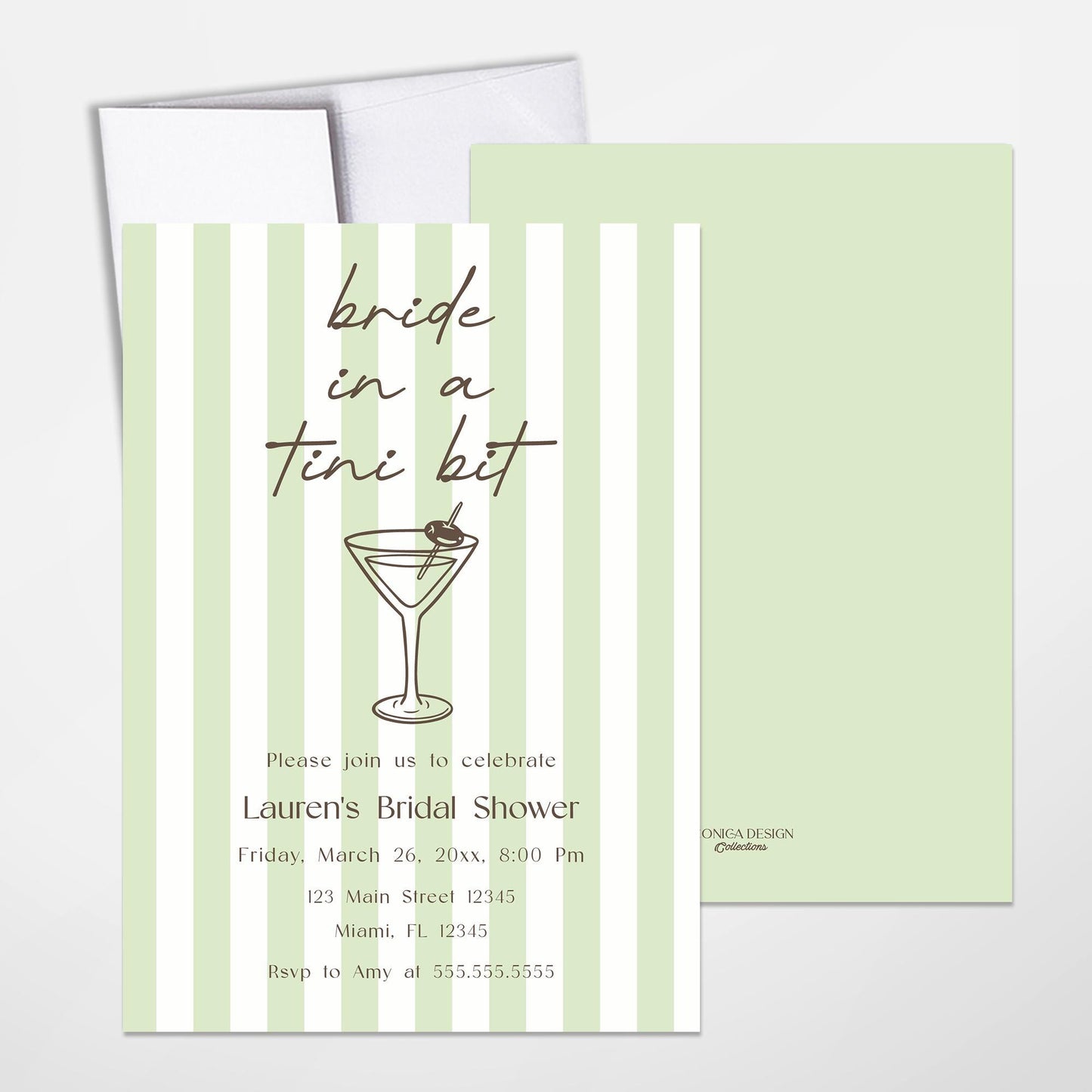 Martini Bridal Shower Invitation | Bride in a TINI bit, Mint Green