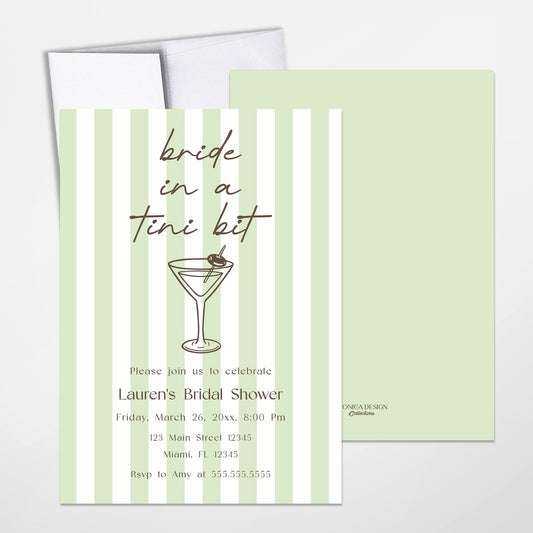 Martini Bridal Shower Invitation | Bride in a TINI bit, Mint Green