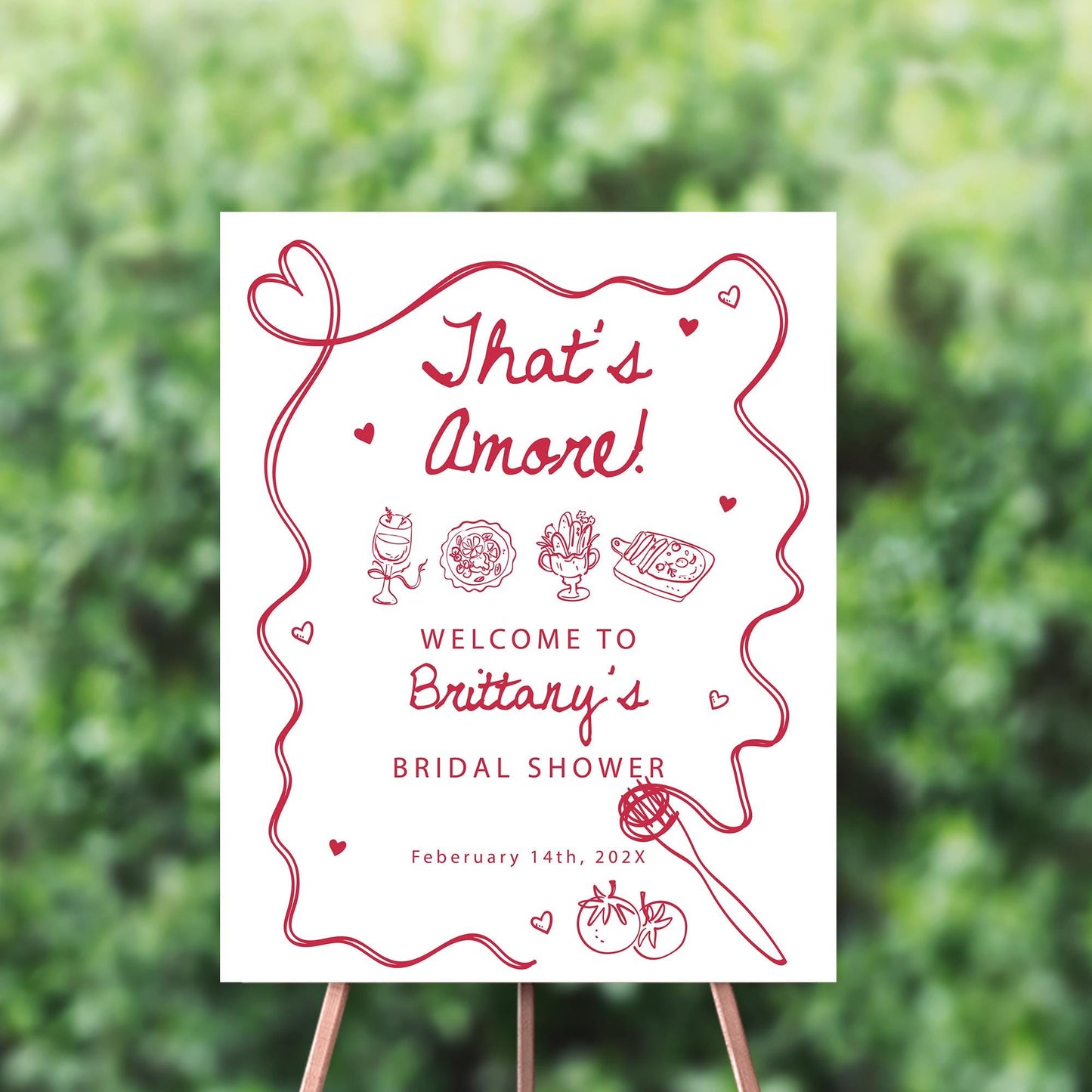 That’s Amore Small Welcome Sign | Valentine’s Day Bridal Shower Welcome | Italian Love Theme Party Sign | Red Heart Decor