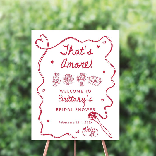 That’s Amore Small Welcome Sign | Valentine’s Day Bridal Shower Welcome | Italian Love Theme Party Sign | Red Heart Decor