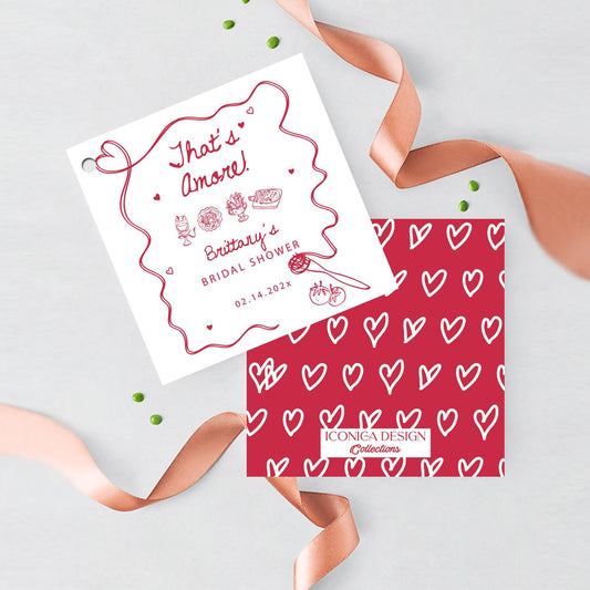 That’s Amore Favor Tags | Valentine’s Day Bridal Shower or any event Tags any text  | Italian Love Theme Thank You Tags | Red Heart Tags