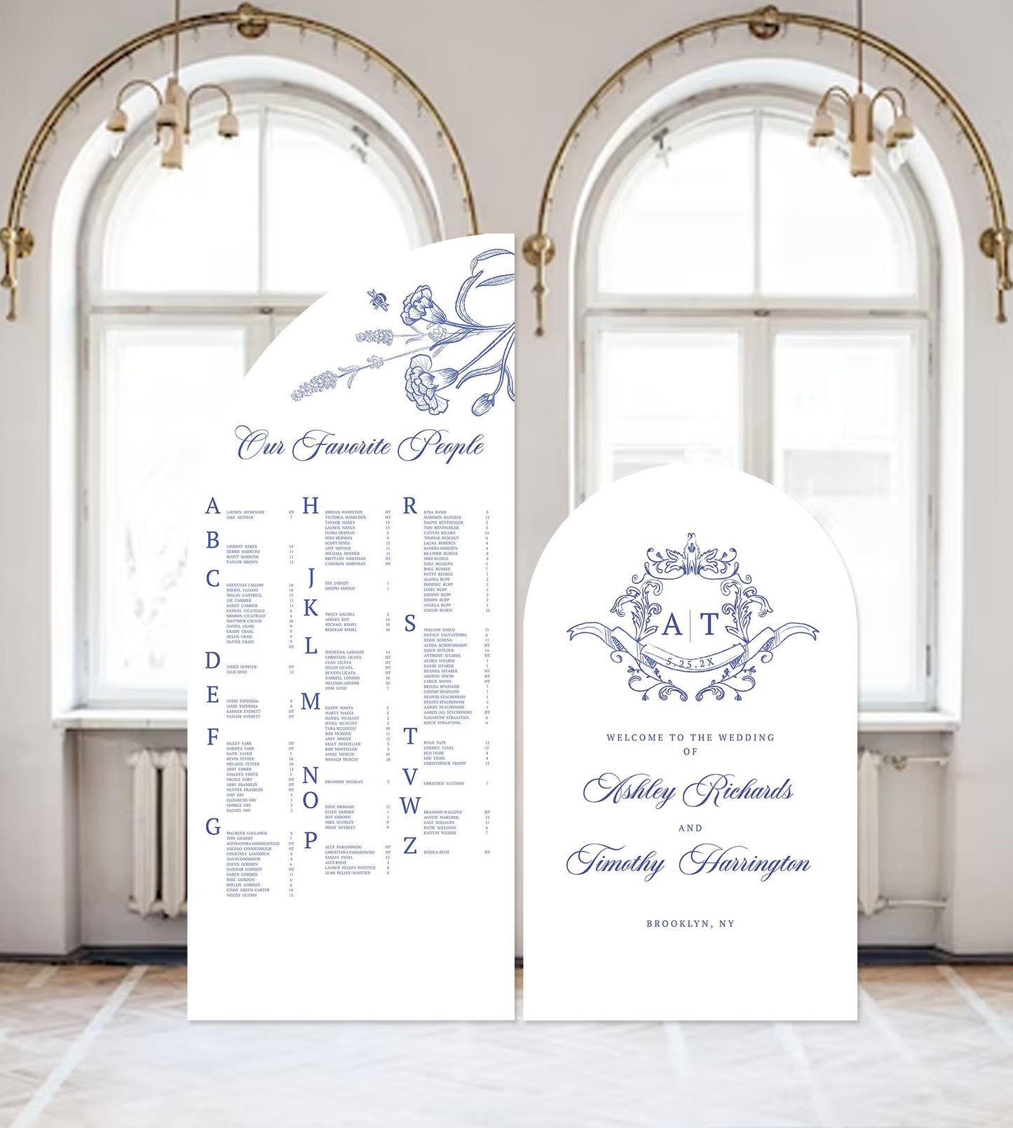 Chinoiserie Blue Wedding Seating Chart Arch Sign and Welcome Sign: Custom Large Foam Board