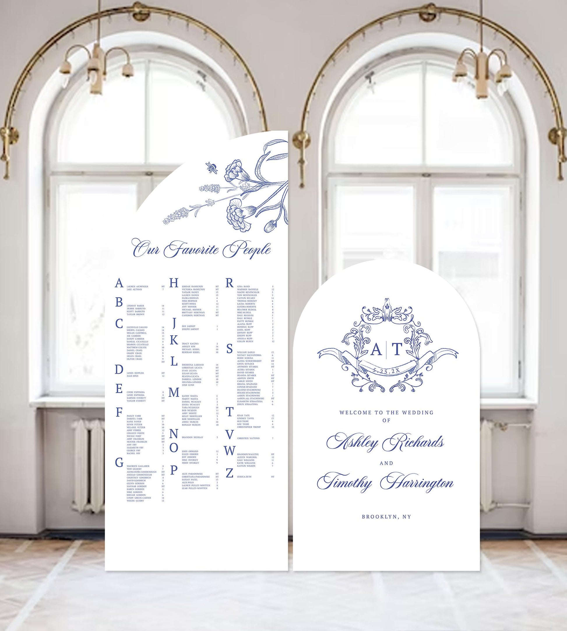 Chinoiserie Blue Wedding Seating Chart Arch Sign and Welcome Sign: Custom Large Foam Board