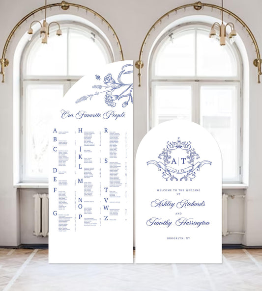 Chinoiserie Blue Wedding Seating Chart Arch Sign and Welcome Sign: Custom Large Foam Board