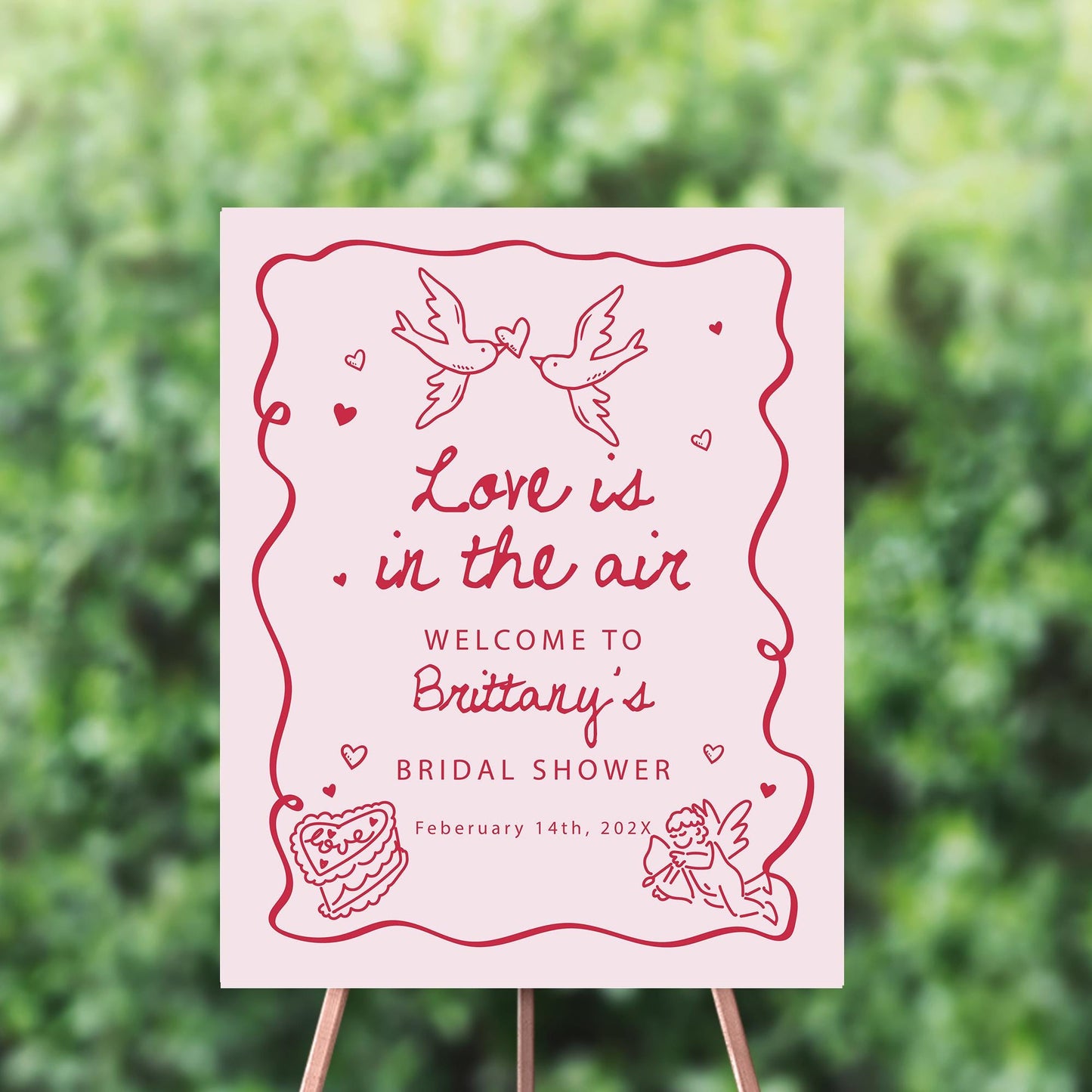 Valentines Bridal Shower Welcome Sign, Pink & Red, Personalized Printed Sign