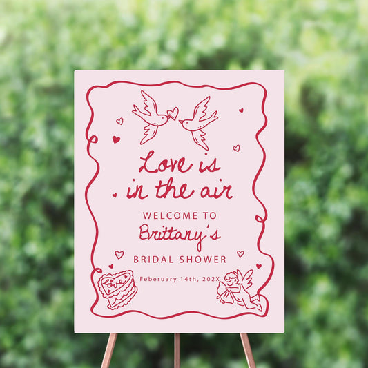 Valentines Bridal Shower Welcome Sign, Pink & Red, Personalized Printed Sign