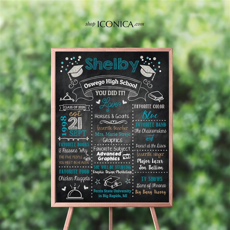 Personalized Graduation Chalkboard Sign, Photo Prop (Printed or Digital)