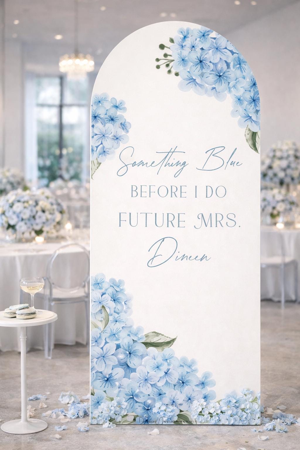 Floral Bridal Shower Backdrop: Something Blue Hydrangeas, Personalized Foam Panel