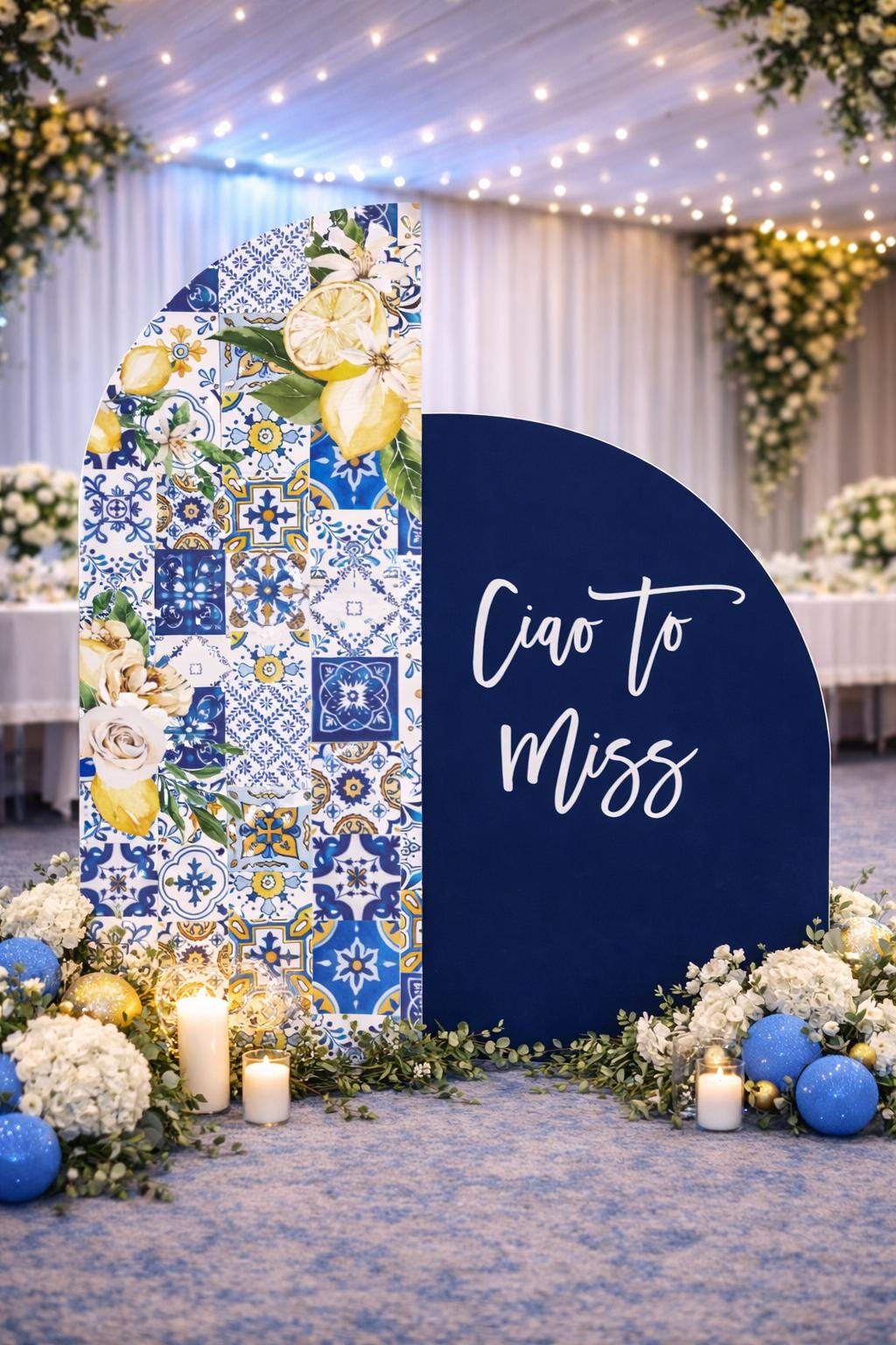 Ciao to Miss Lemon Arch Backdrop, Amalfi Coast Bridal Shower Decor