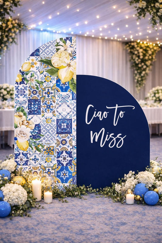 Ciao to Miss Lemon Arch Backdrop, Amalfi Coast Bridal Shower Decor