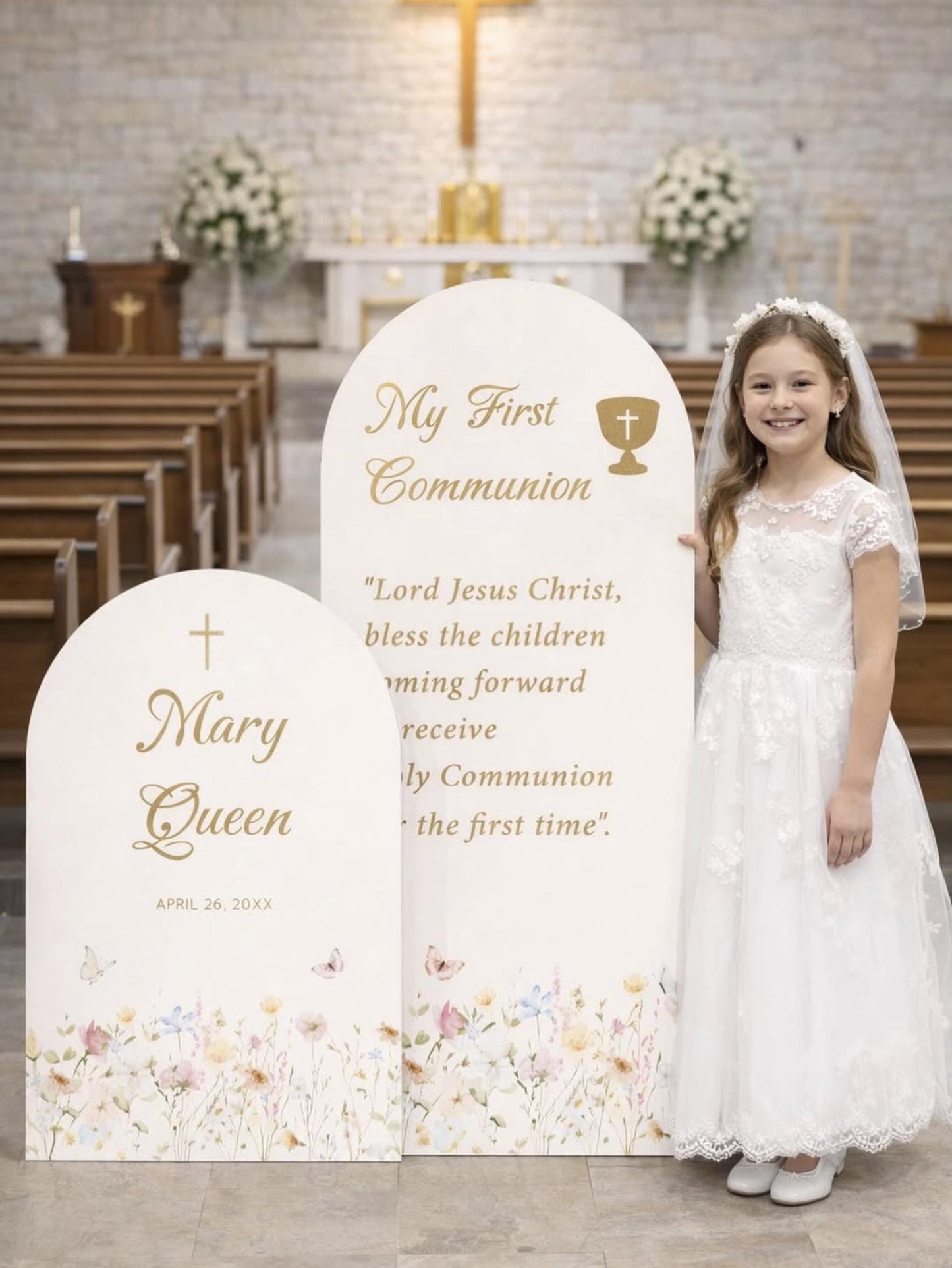 First Communion Welcome Sign, Wildflower Arch, Custom Foam Board