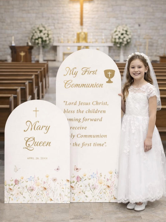 First Communion Welcome Sign, Wildflower Arch, Custom Foam Board
