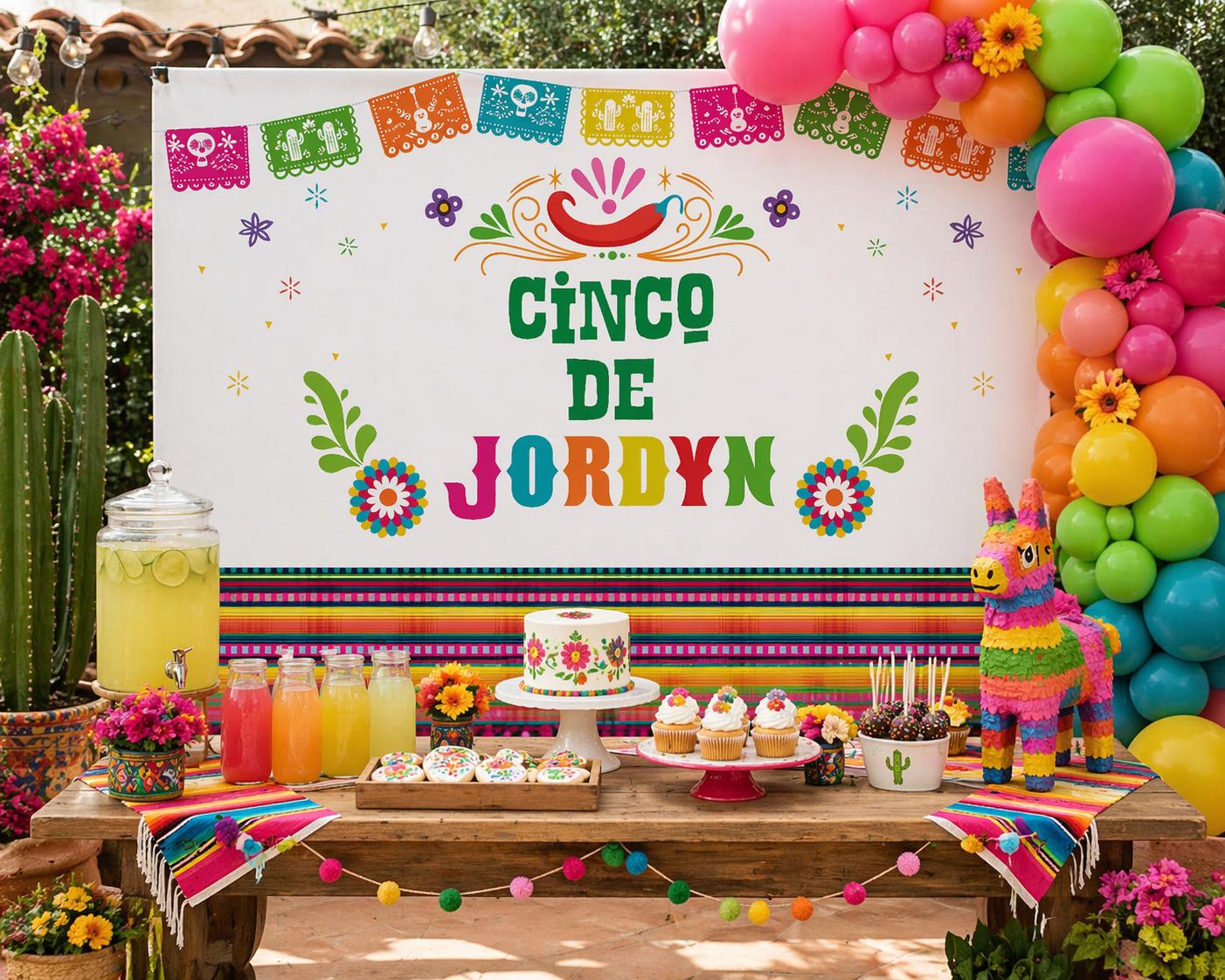 Fiesta Birthday Backdrop, Cinco de Mayo Banner Custom, Mexican Theme (Printed or Printable File)