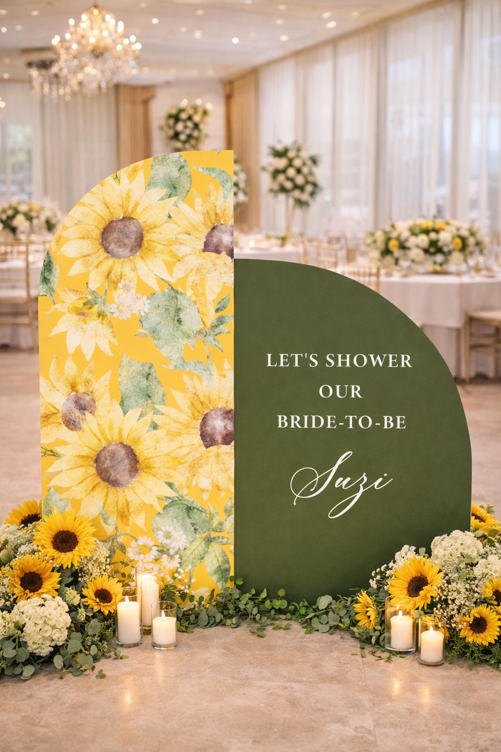 Bridal Shower Sunflower Backdrop, Here comes the Sun Welcome Sign Bride to Be Decor