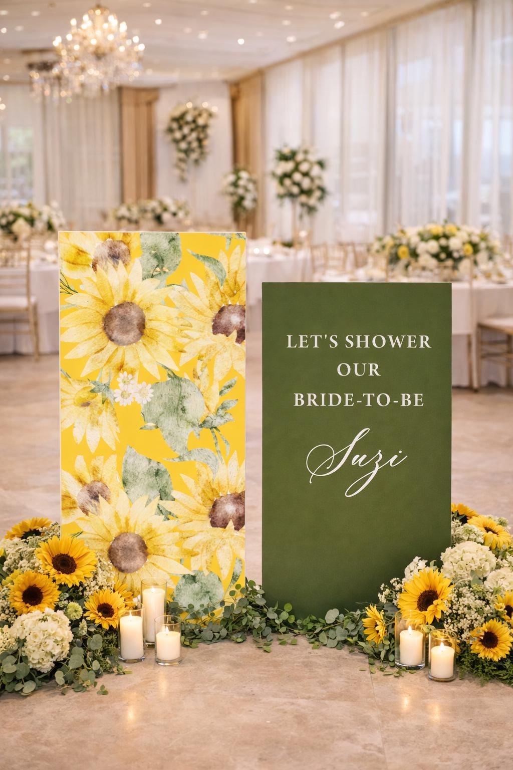 Bridal Shower Sunflower Backdrop, Here comes the Sun Welcome Sign Bride to Be Decor