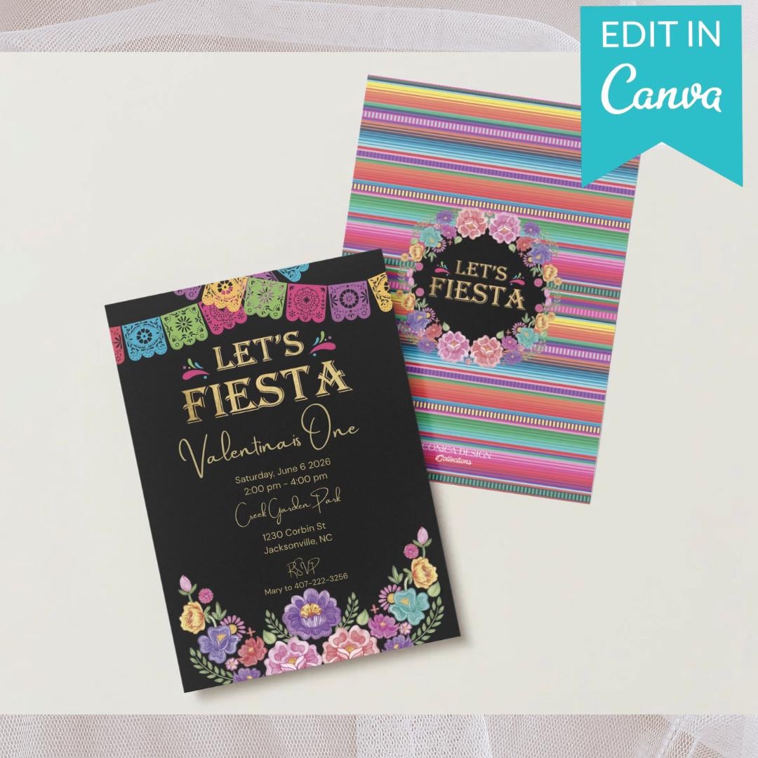 Fiesta Invitation, Floral Mexican Style, Cinco de Mayo Party (Instant Download)