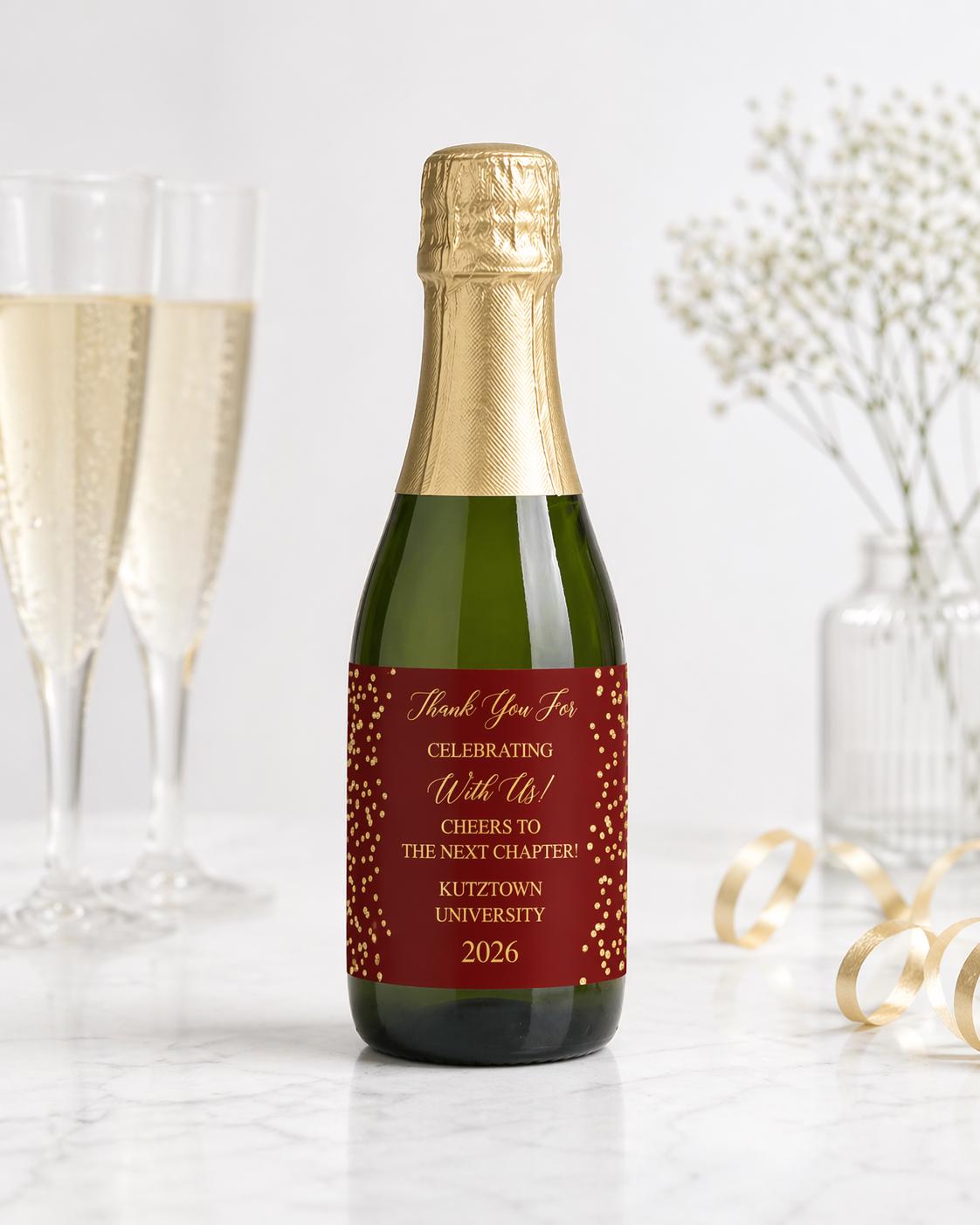 Personalized Mini Champagne Labels, Graduation Party Favors (Set of 10)