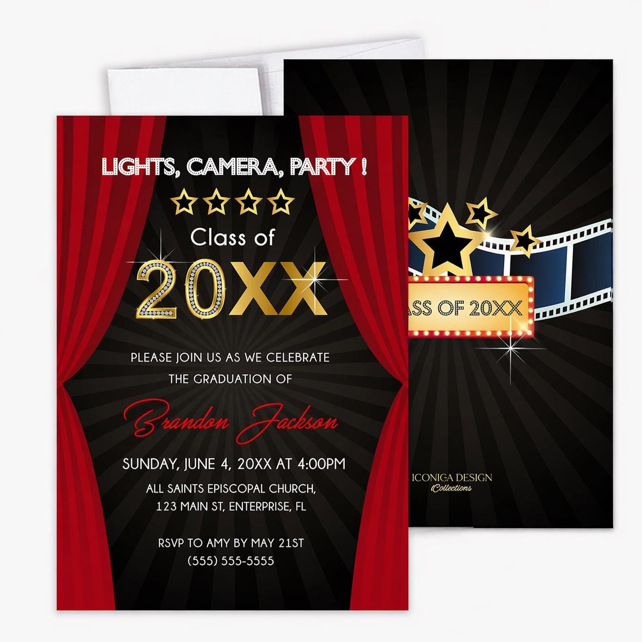 Hollywood Graduation Invitation, Red Carpet Hollywood Theme , Senior Prom or any event