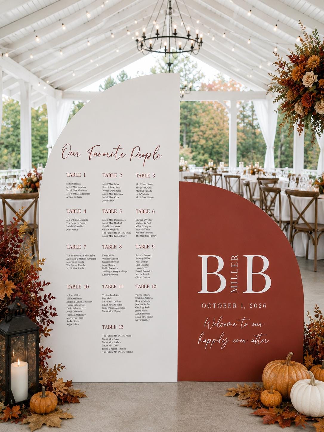 Terracotta Wedding Fall Seating Chart, Arched Foam Board Entrance Sign