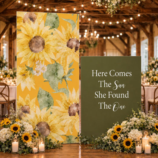 Bridal Shower Sunflower Backdrop, Here comes the Sun Welcome Sign Bride to Be Decor