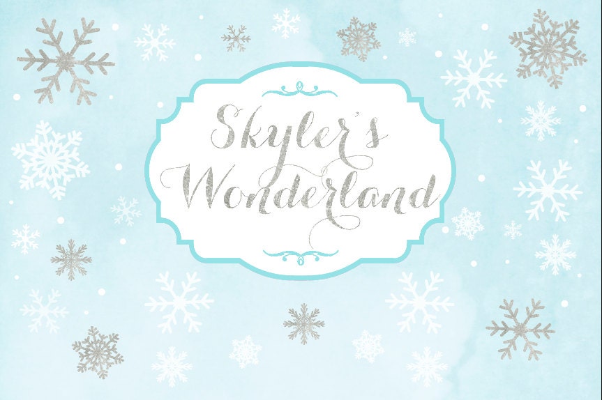 Winter Wonderland Party Backdrop – Blue, Silver, and Glitter Snowflakes (Printed or Printable)