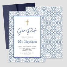 Load image into Gallery viewer, Baptism Invitation Boy or Girl Blue Tile Modern Invitations, Toscana Style Invitation,Any Religious Event
