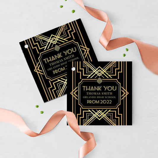 Graduation Favor tags Roaring 20's Favor Tags, Great Gatsby Gifts Tags, Black and Gold Thank You Tags, Printed Gift Tags