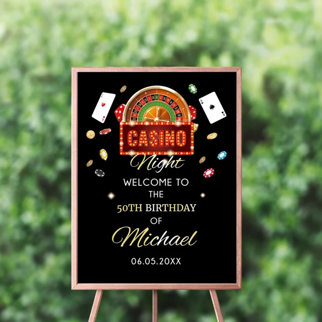 Casino Birthday Party Decorations Personalized 50th birthday or any age, Casino Welcome Sign, Vegas Poker theme party Sign Printed