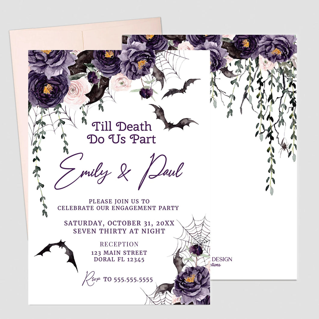 Till Death Do Us Part Gothic Invitation, Halloween Engagement Party Invitations, Halloween Party Cards and Decorations