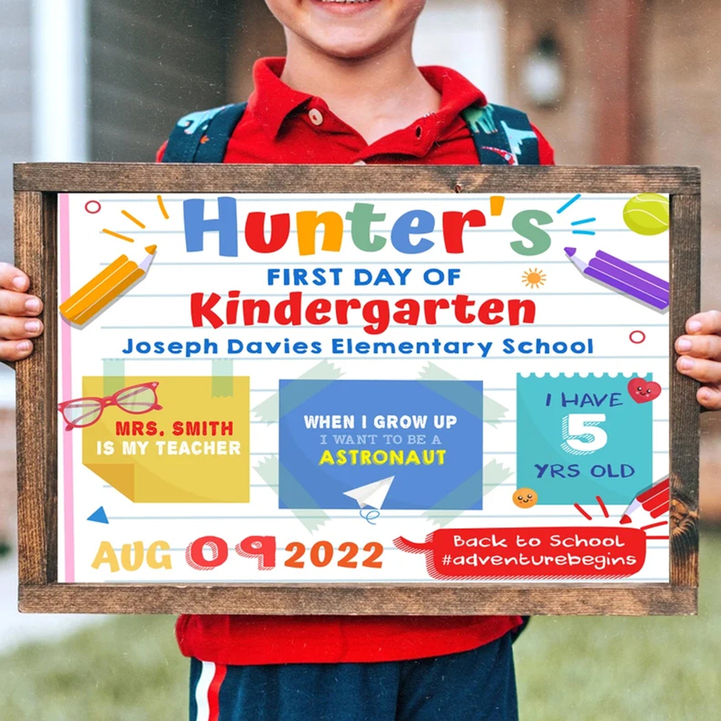 Back To School Sign Personalized ,First Day of School Sign, Kindergarten sign, pre-k sign ,1st Grade Sign, Any Grade