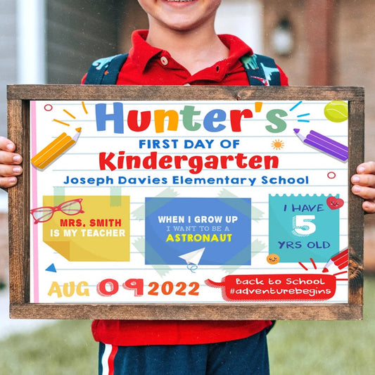 Back To School Sign Personalized ,First Day of School Sign, Kindergarten sign, pre-k sign ,1st Grade Sign, Any Grade