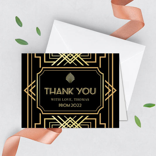 Roaring 20s theme Thank You Cards set Of 10 A2 Folded Cards Printed, Party like its 1920 Great Gatsby Cards,White A2 Envelopes Included