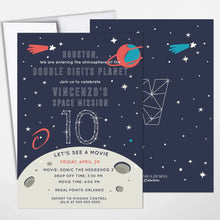Load image into Gallery viewer, Double Digits Birthday invitation Galaxy birthday invitation Big 10 Birthday any age Space theme Invite Outer Space invite Galactic Party
