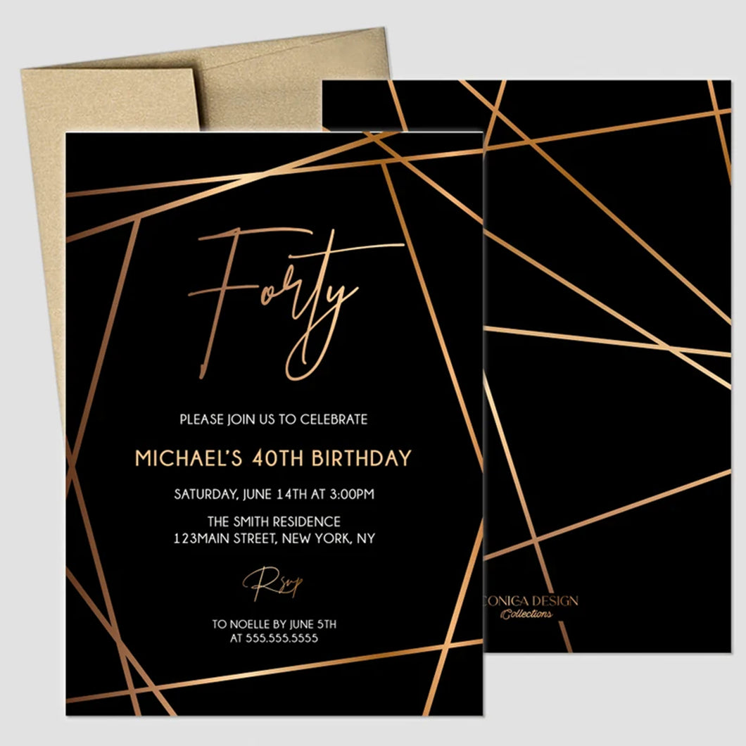 Modern Birthday invitation Milestone 40th Birthday Card or Any age Geometric Birthday invitation printed