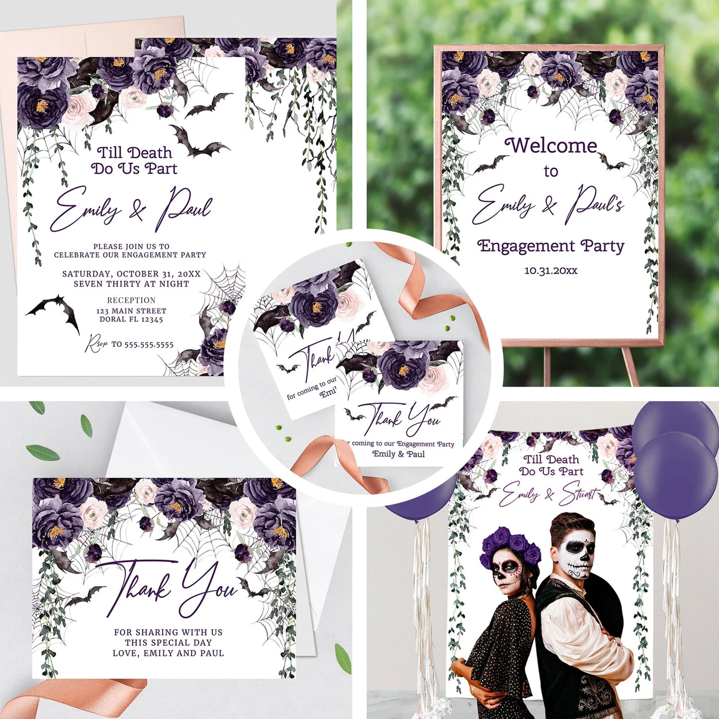 Till Death Do Us Part Gothic Invitation, Halloween Engagement Party Invitations, Halloween Party Cards and Decorations