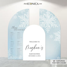 Load image into Gallery viewer, Arch Backdrop Winter Wonderland Backdrop Arch welcome Sign Wedding Bridal Shower,Engagement Party, any event,Custom Entrance Sign with easel
