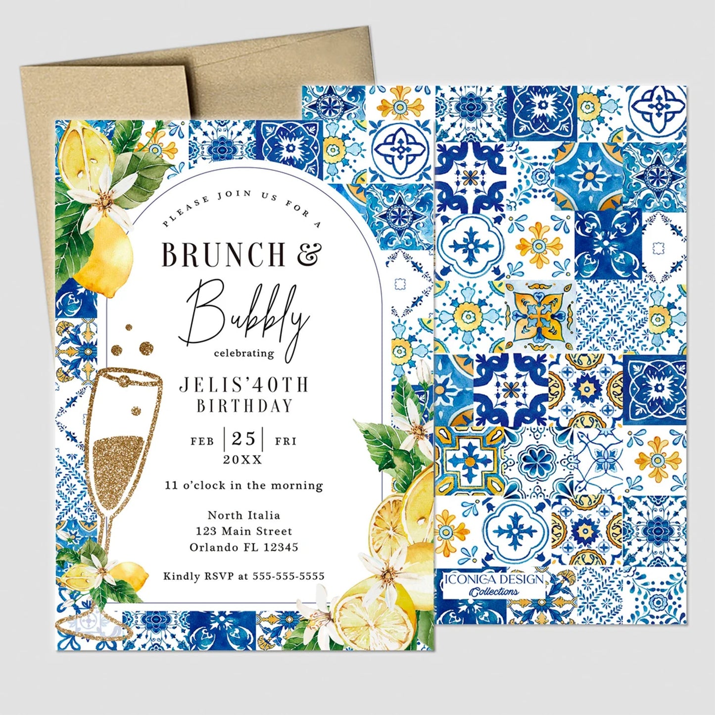 Tuscan Lemon Menu Card Printed Menus, Positano Menus for Birthday, Weddings or any event, Mediterranean menu cards, Amalfi theme party
