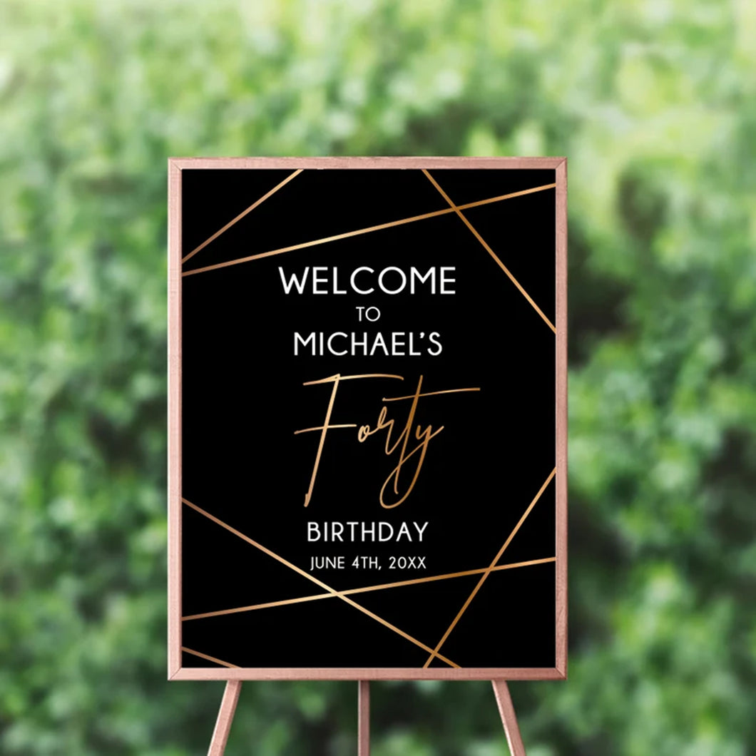 Geometric Modern Welcome Sign Personalized, Geometric black and gold custom board