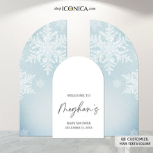 Load image into Gallery viewer, Arch Backdrop Winter Wonderland Backdrop Arch welcome Sign Wedding Bridal Shower,Engagement Party, any event,Custom Entrance Sign with easel
