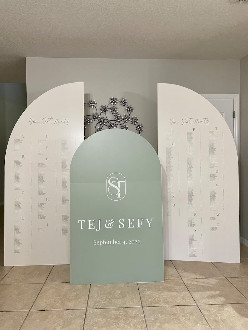 Arch Seating Chart Wedding, Large seating chart, Seating Chart Arched Panel with easel Entrance Sign Foam Board Custom text and color Light Weight Indoor use