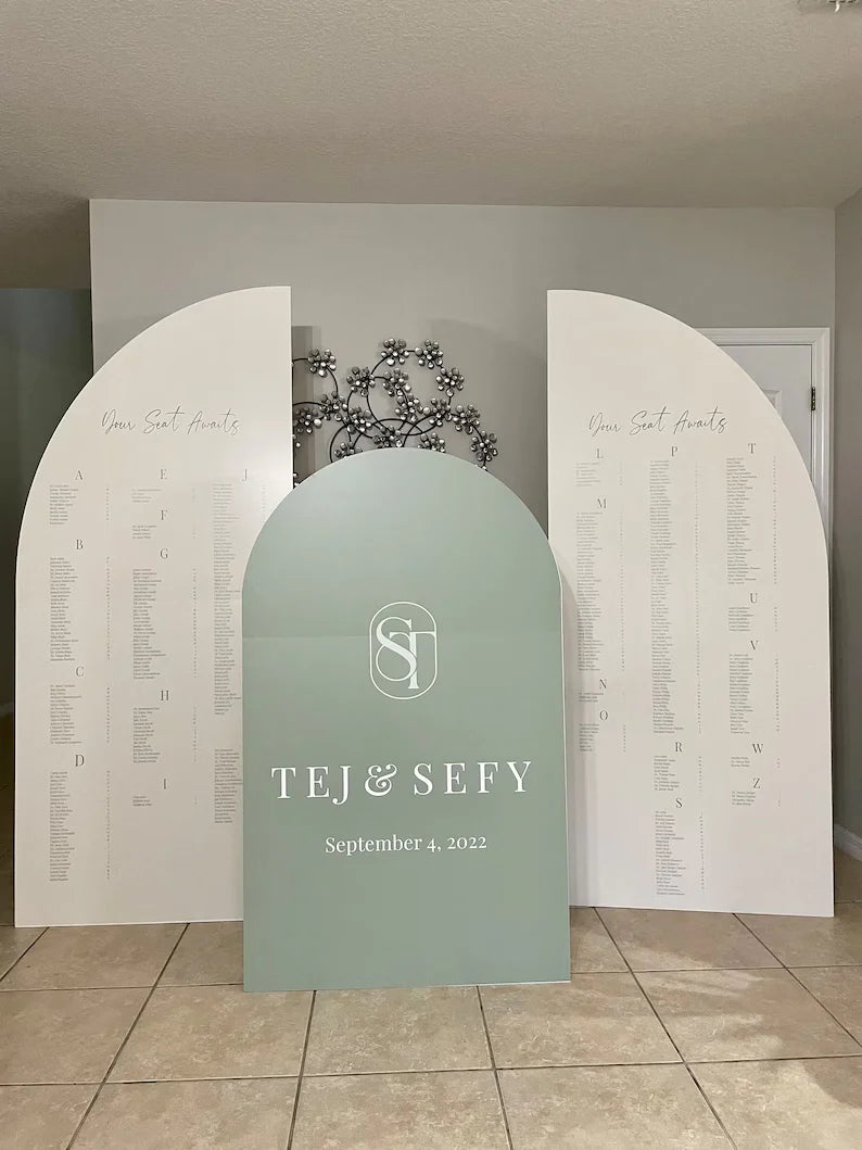 Custom Arch Wedding Seating Chart Sign — Personalized Foam Board with Easel