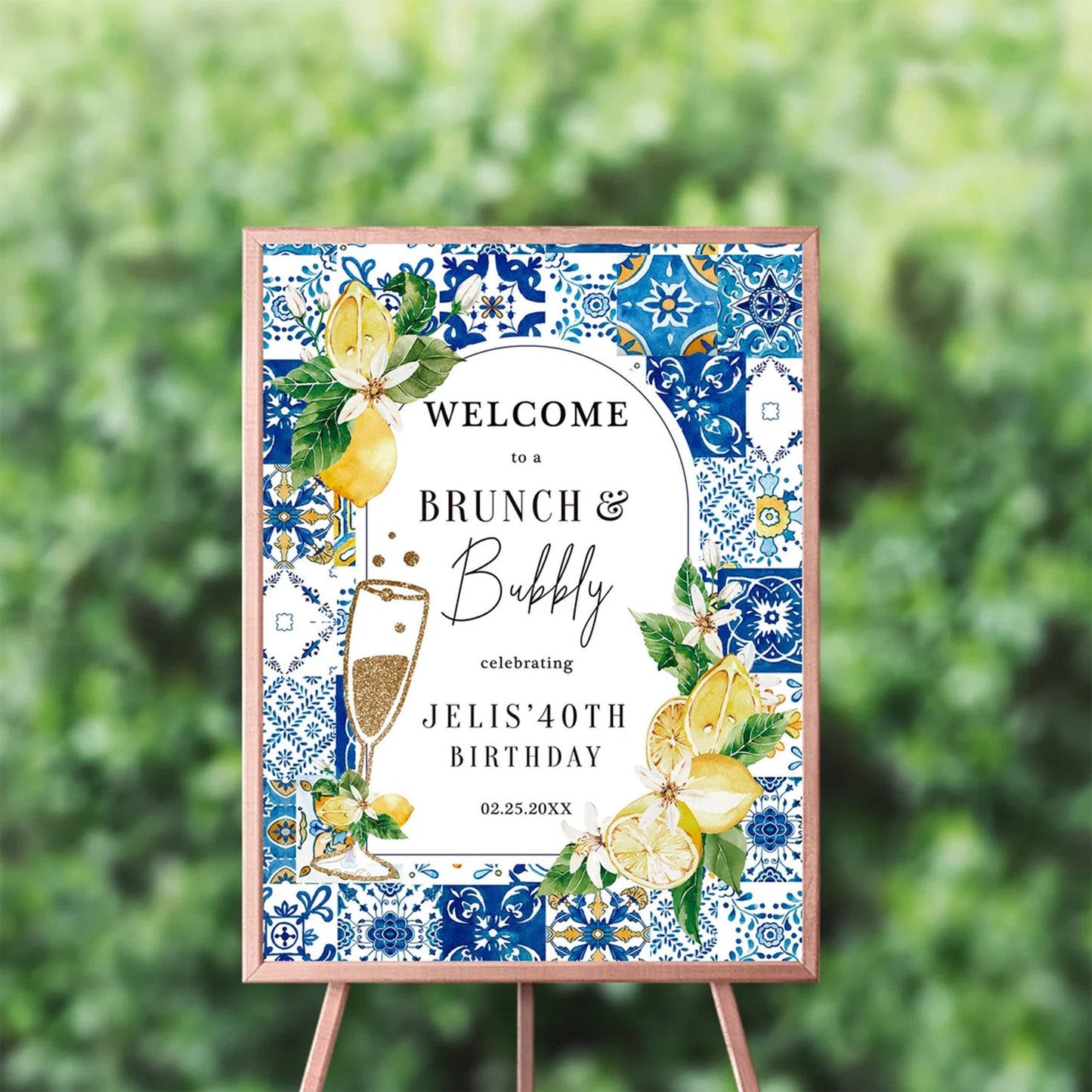 Tuscan Lemon Bridal Shower Invitation,Blue Tile and Lemon Cards,Citrus Lemons Invitations,Country Lemons Invites for Bridal any event
