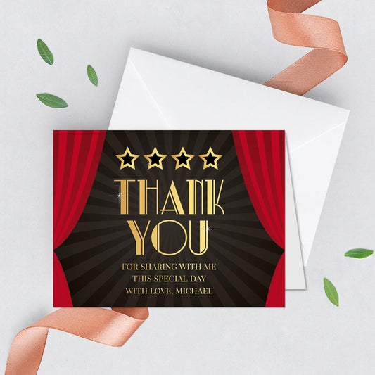 Hollywood theme Thank You Cards set Of 10 A2 Folded Cards Printed, Hollywood Red Carpet Cards,White A2 Envelopes Included,Oscars Movie Theme