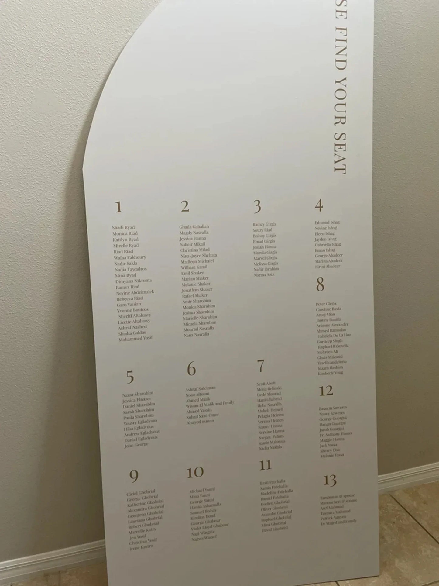 Large Wedding Seating Chart Foam Arched Panel with easel Entrance Sign, Wedding Itinerary Sign, Custom text, color, Light Weight Indoor use