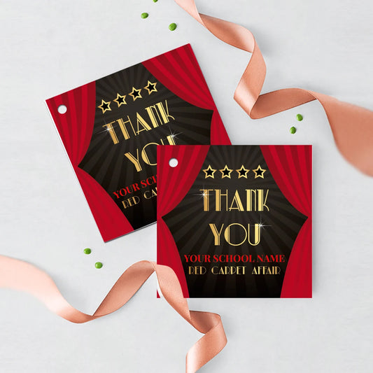 Hollywood Theme Party Favor Tags Personalized, Any text or type of event, Red carpet Oscars party Gift Tags, Thank you Tags Printed