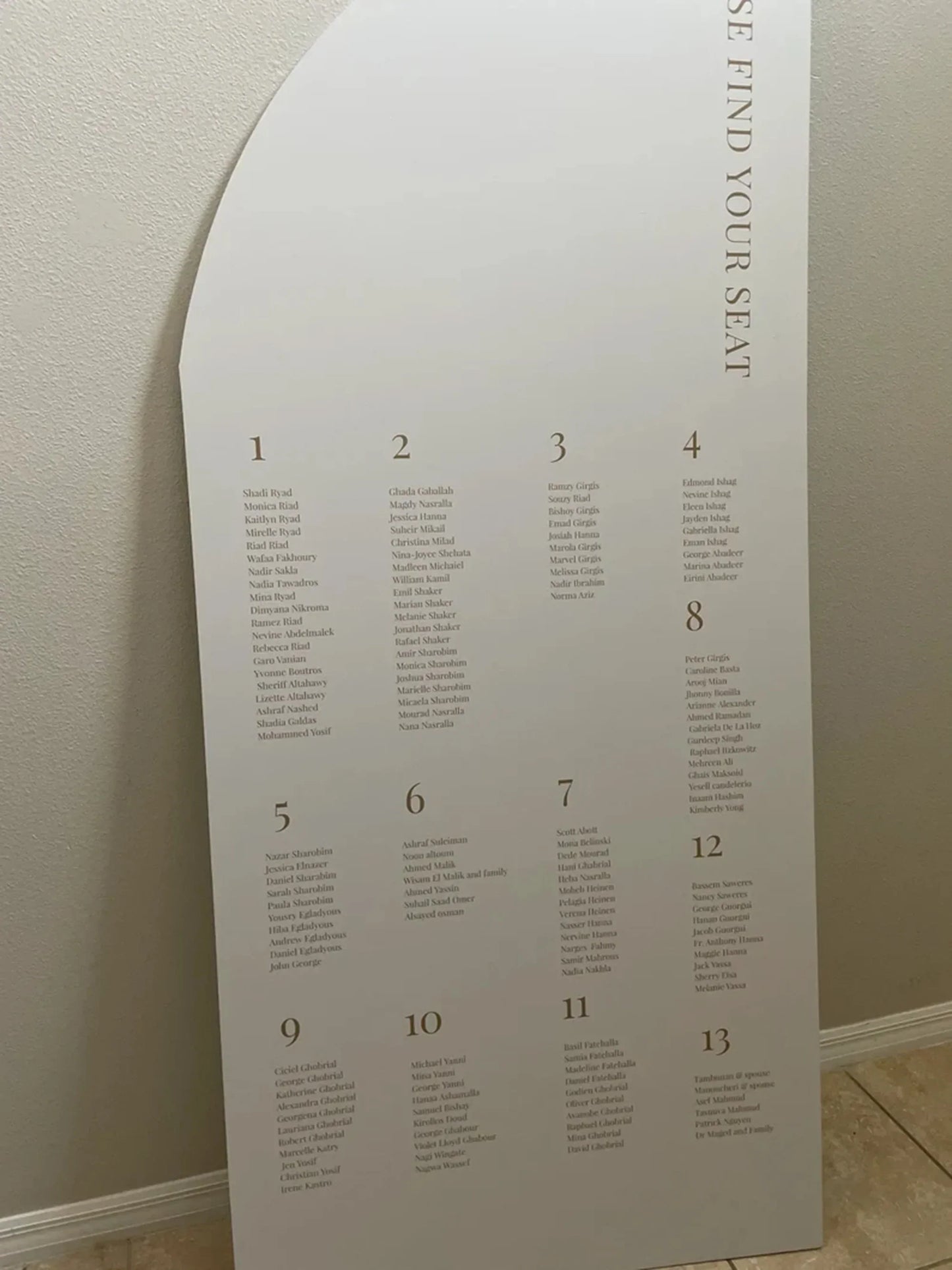 Arch Seating Chart Large Wedding Seating Chart Arched Panel with easel Entrance Sign Foam Board Custom text, color, Light Weight Indoor use